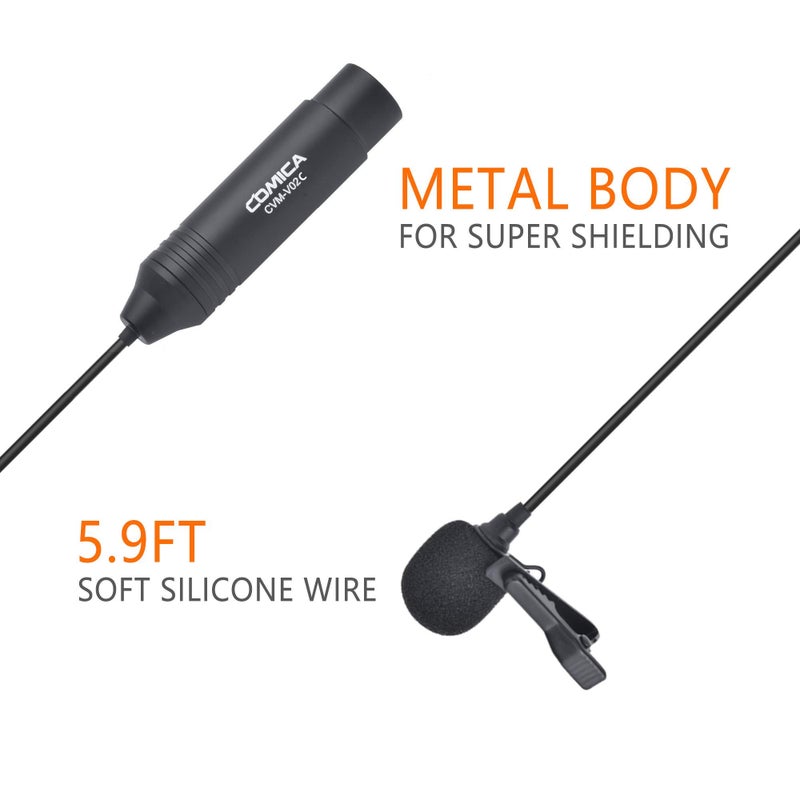 COMICA CVM-V02C XLR 48V Phantom Power Cardioid Lavalier Microphone,with Lapel Clip and Wind Muff,Lapel Mic for Camera Canon Sony Panasonic Camcorders Video Recording Interview YouTube - Image 2